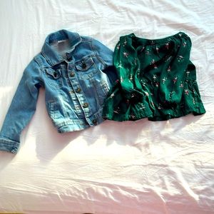 Carter button Jean jacket size 4T and green ballerina blouse long sleeve 4T